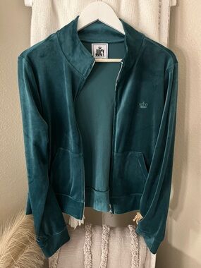 Juicy Couture Teal Velour Bomber Jacket